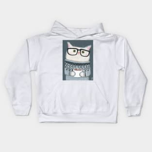 Hot Coffee Cat in Lopapeysa Kids Hoodie